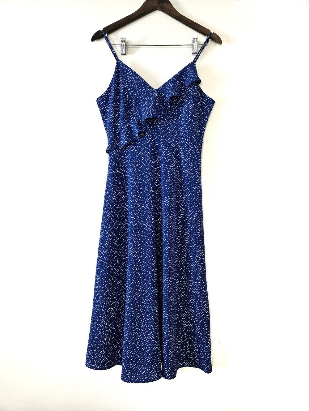 LE LIS Blue Polka Dot Ruffle Cami Midi Sundress Size S